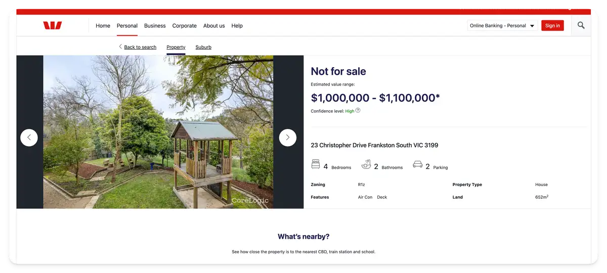 Westpac Property Research Screenshot